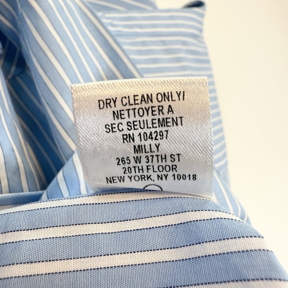 MILLY Women Size 4 Michelle Blue White Stripe Bell Sleeve Cotton Blouse USA - Picture 12 of 13